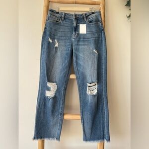 High Rise Distressed Blue Jeans